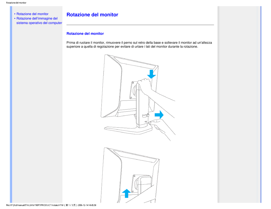 Philips HNP7190T user manual Rotazione del monitor 