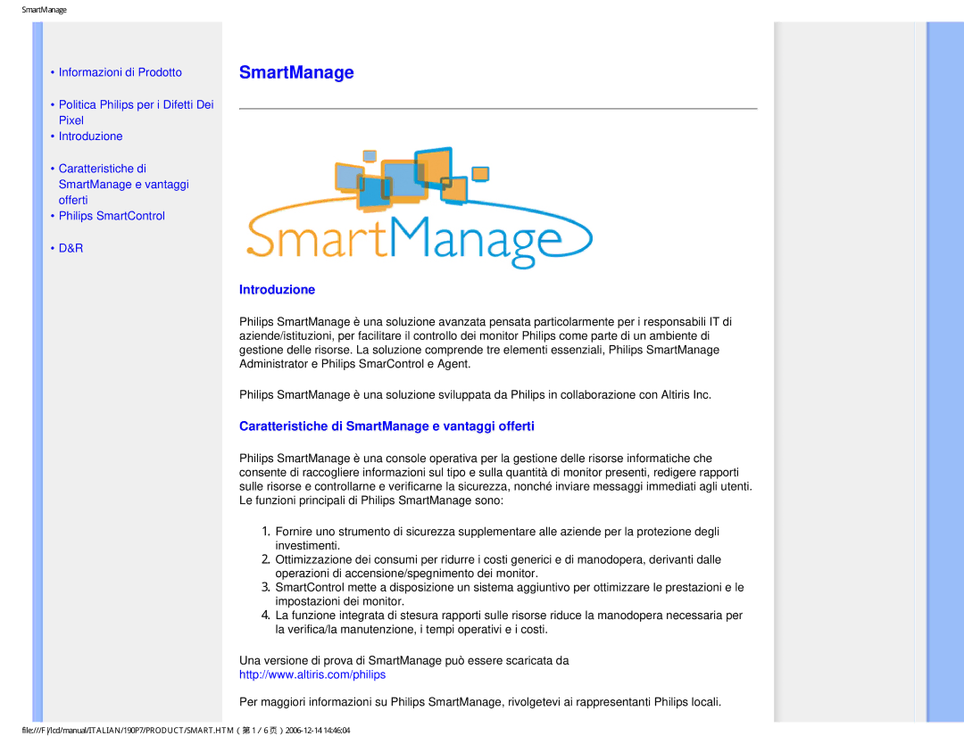 Philips HNP7190T user manual Introduzione, Caratteristiche di SmartManage e vantaggi offerti 