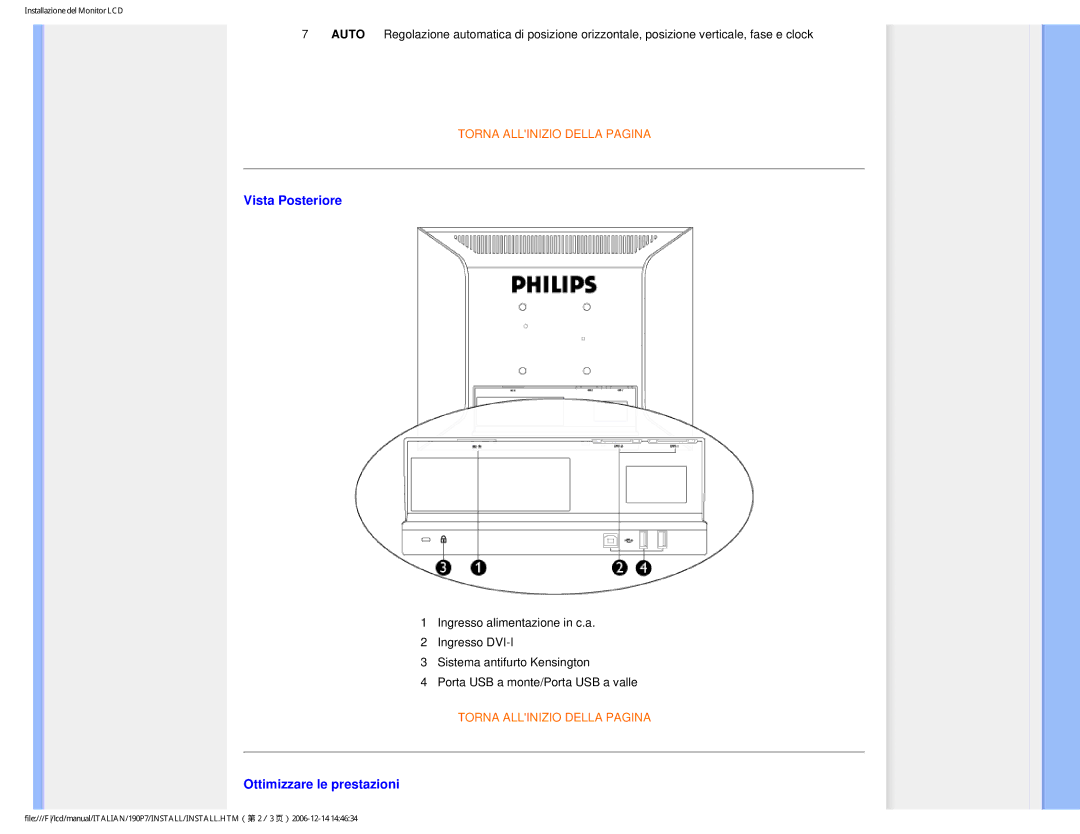 Philips HNP7190T user manual Vista Posteriore, Ottimizzare le prestazioni 