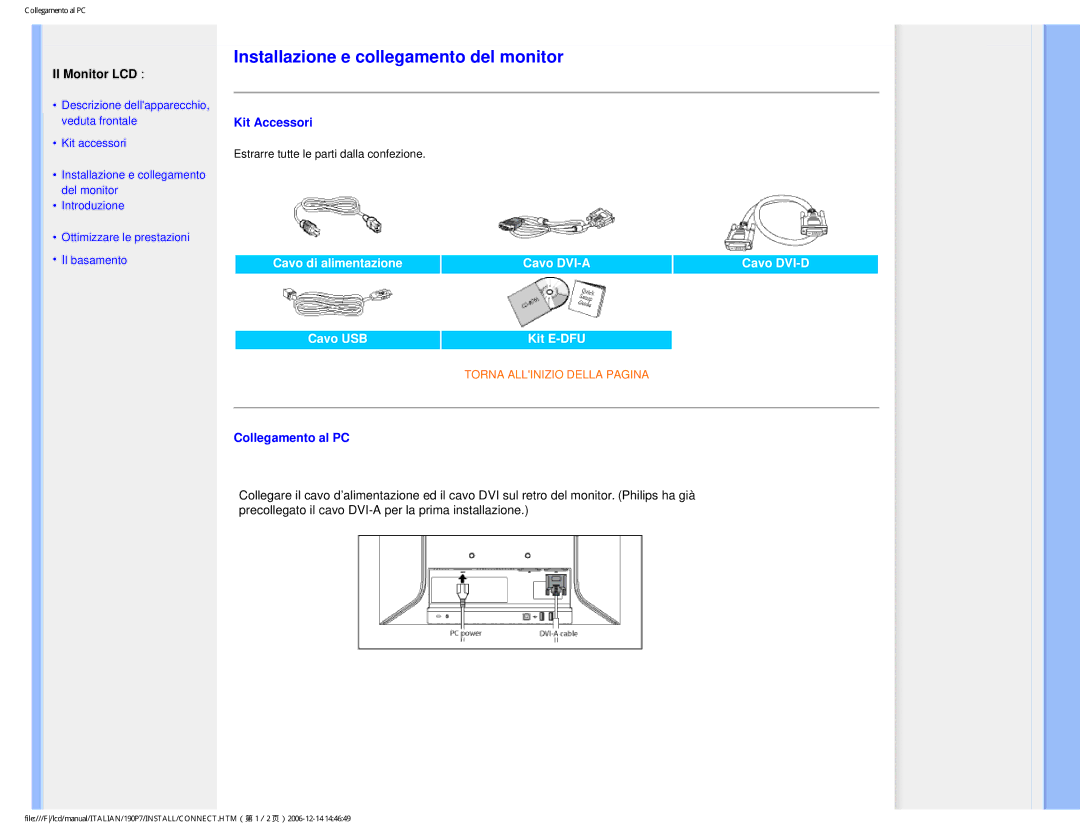 Philips HNP7190T user manual Installazione e collegamento del monitor 