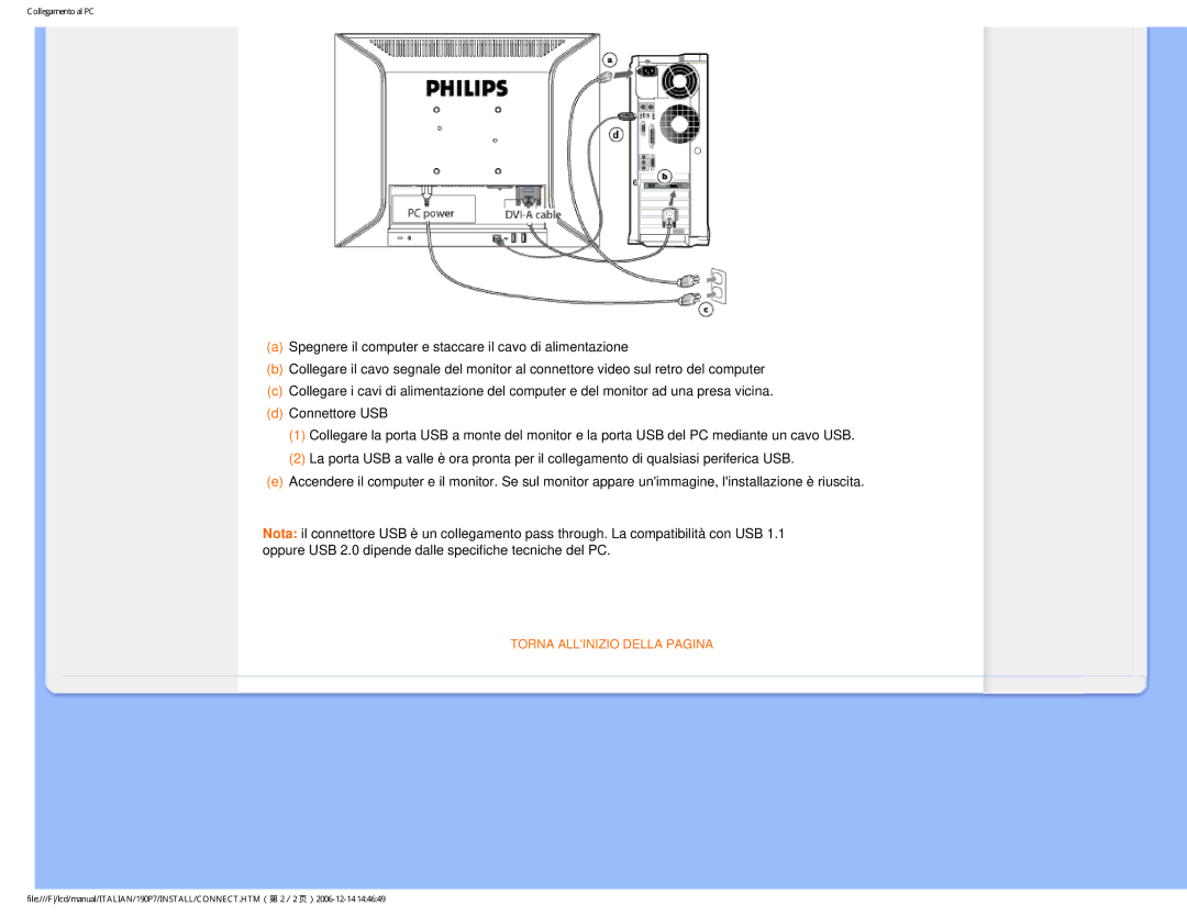 Philips HNP7190T user manual Torna Allinizio Della Pagina 