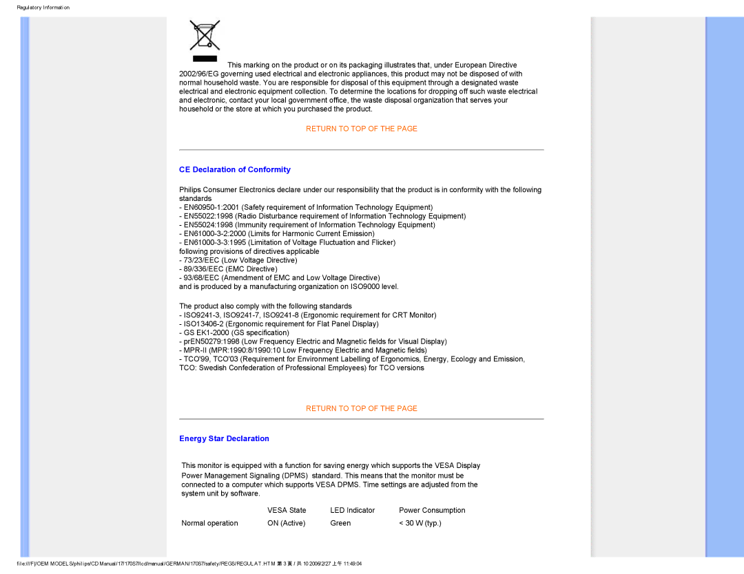 Philips HNS7170T user manual CE Declaration of Conformity 