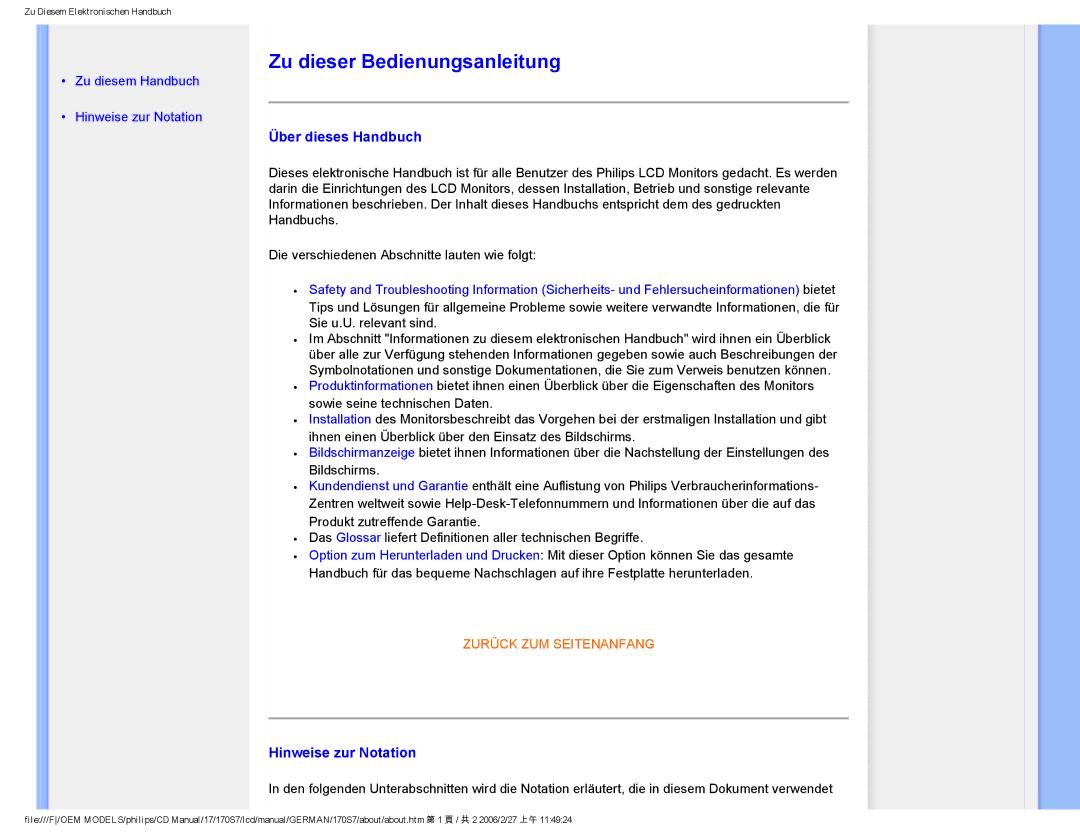 Philips HNS7170T user manual Zu dieser Bedienungsanleitung, Über dieses Handbuch, Hinweise zur Notation 