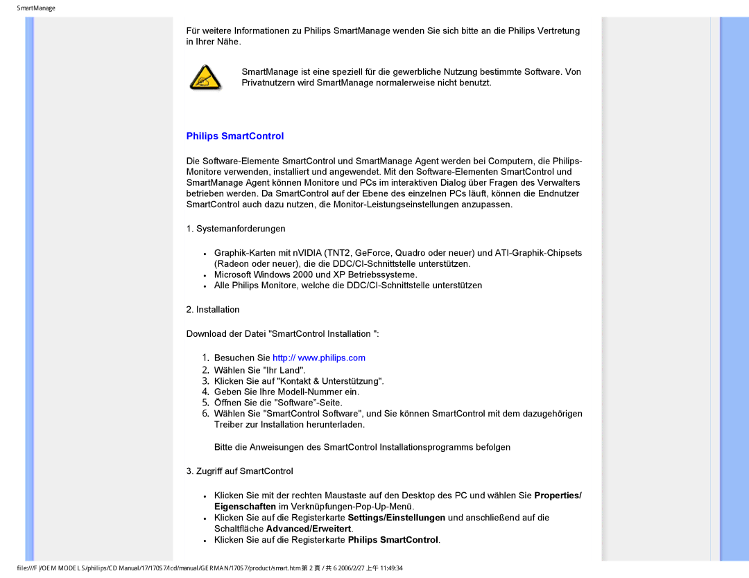 Philips HNS7170T user manual Philips SmartControl 