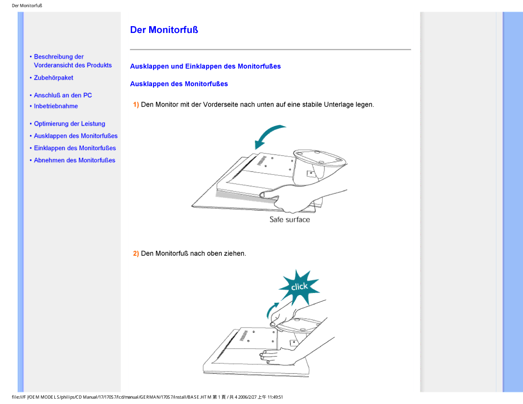 Philips HNS7170T user manual Der Monitorfuß 