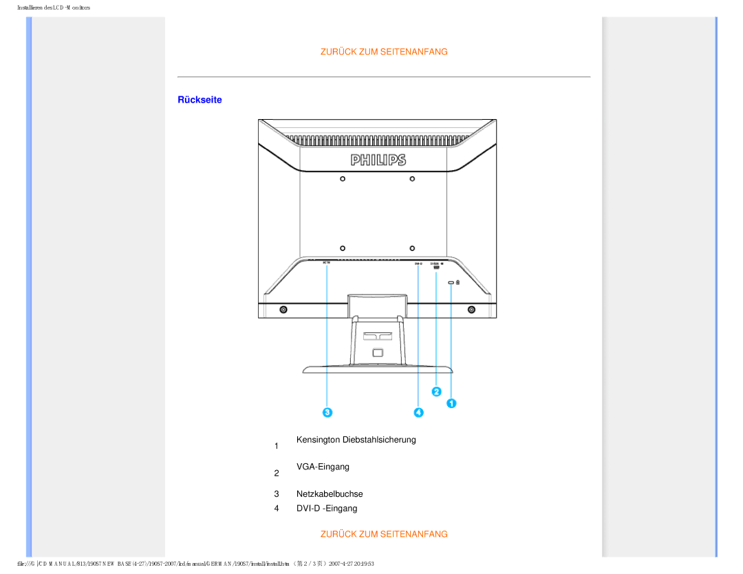 Philips HNS7190T user manual Rückseite 