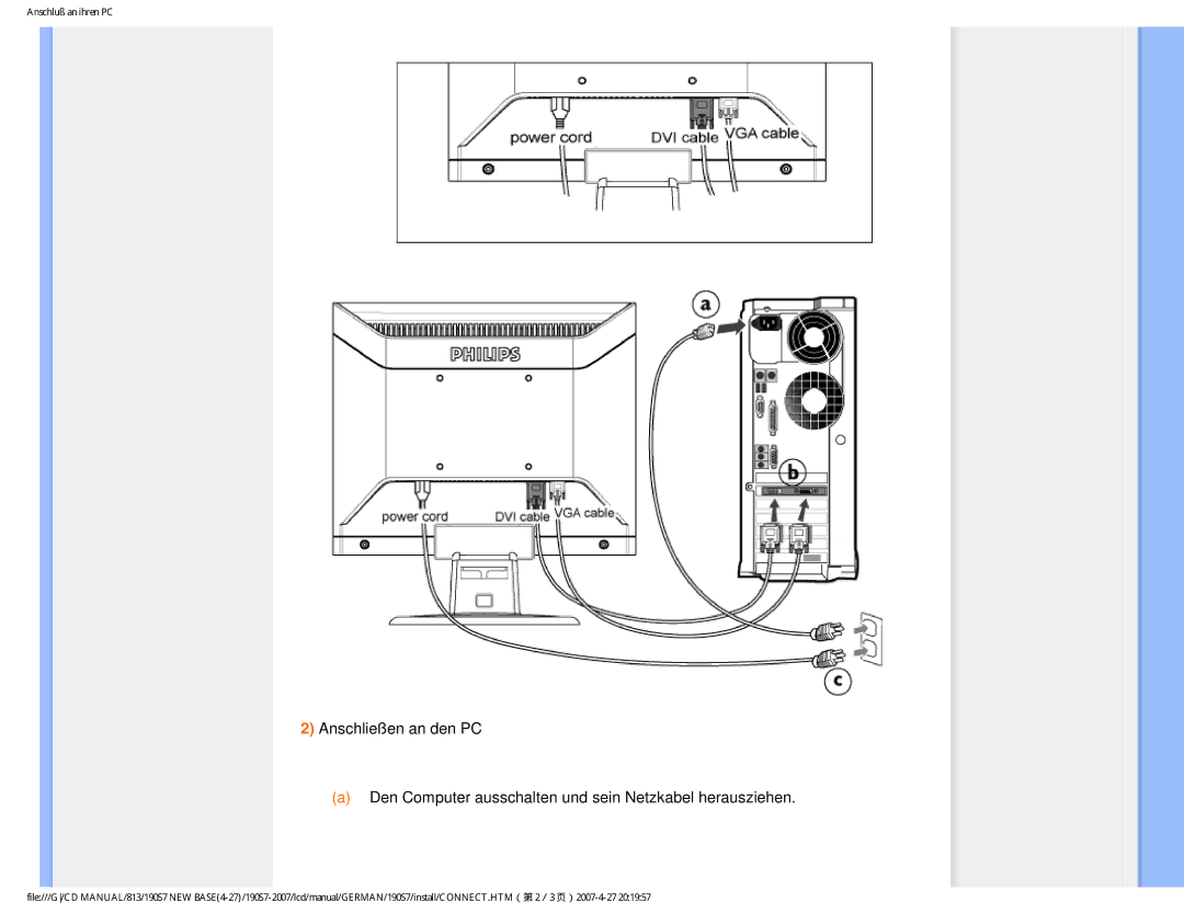 Philips HNS7190T user manual Anschluß an ihren PC 