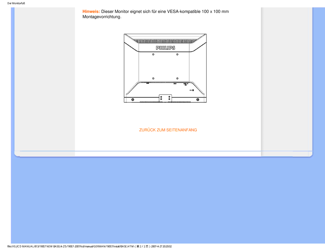 Philips HNS7190T user manual Zurück ZUM Seitenanfang 