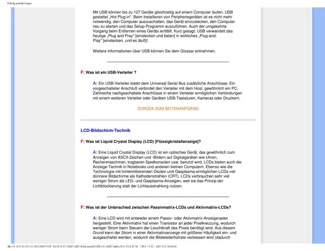 Philips HNS7190T user manual LCD-Bildschirm-Technik, Was ist ein USB-Verteiler ? 