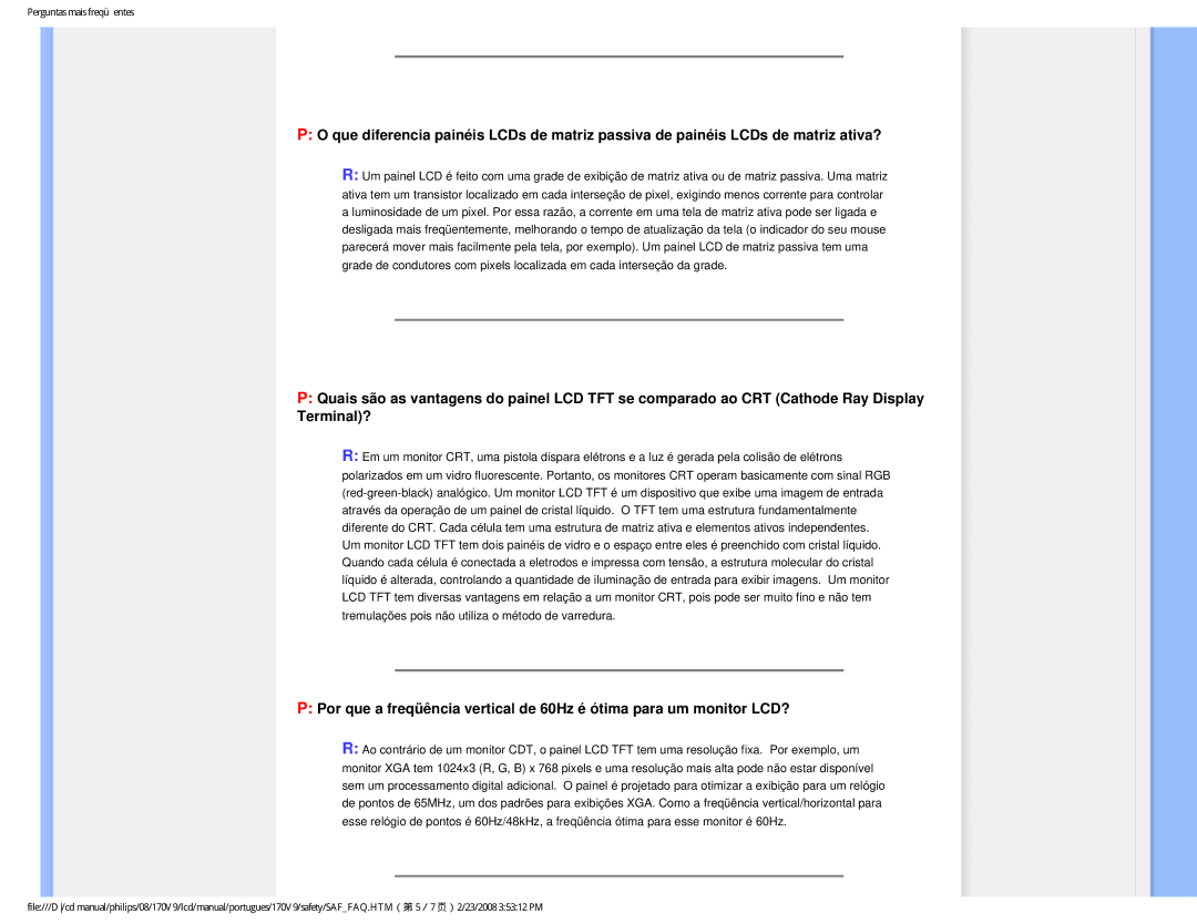 Philips HNV9170T user manual Perguntas mais freqüentes 