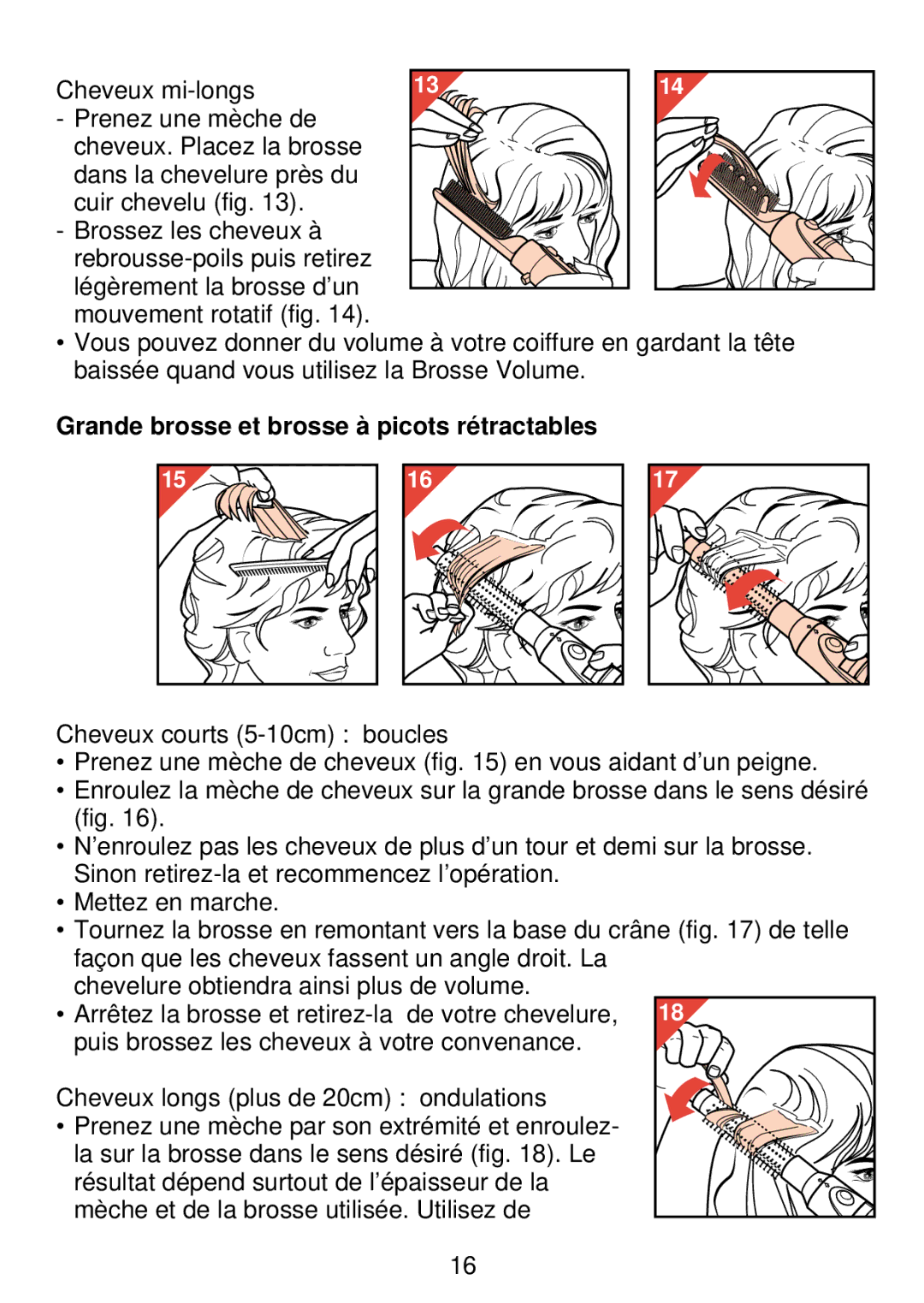 Philips HP 4489 manual Grande brosse et brosse à picots rétractables 