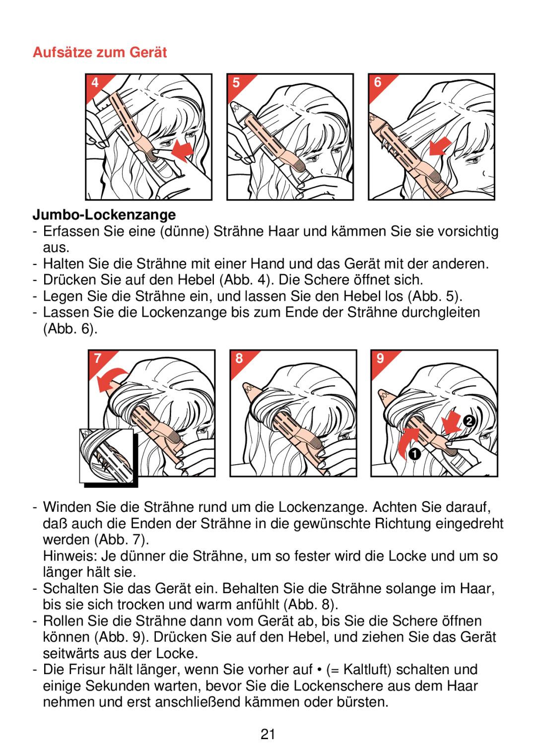 Philips HP 4489 manual Aufsätze zum Gerät, Jumbo-Lockenzange 