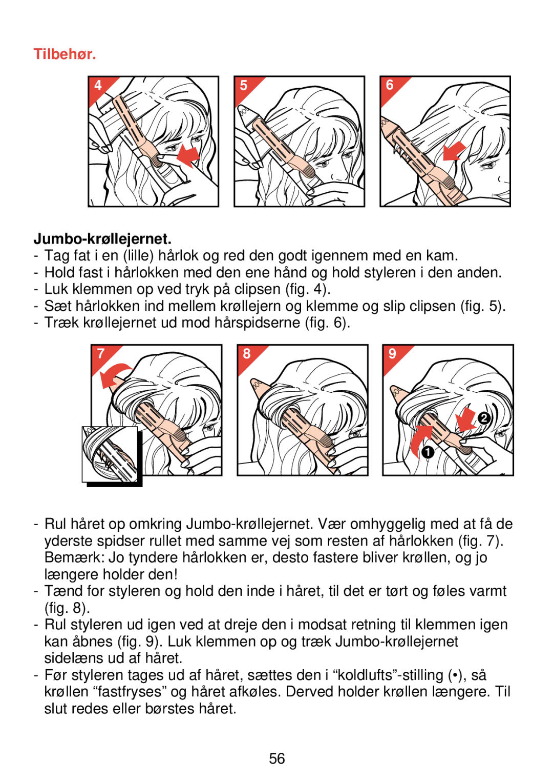 Philips HP 4489 manual Tilbehør, Jumbo-krøllejernet 