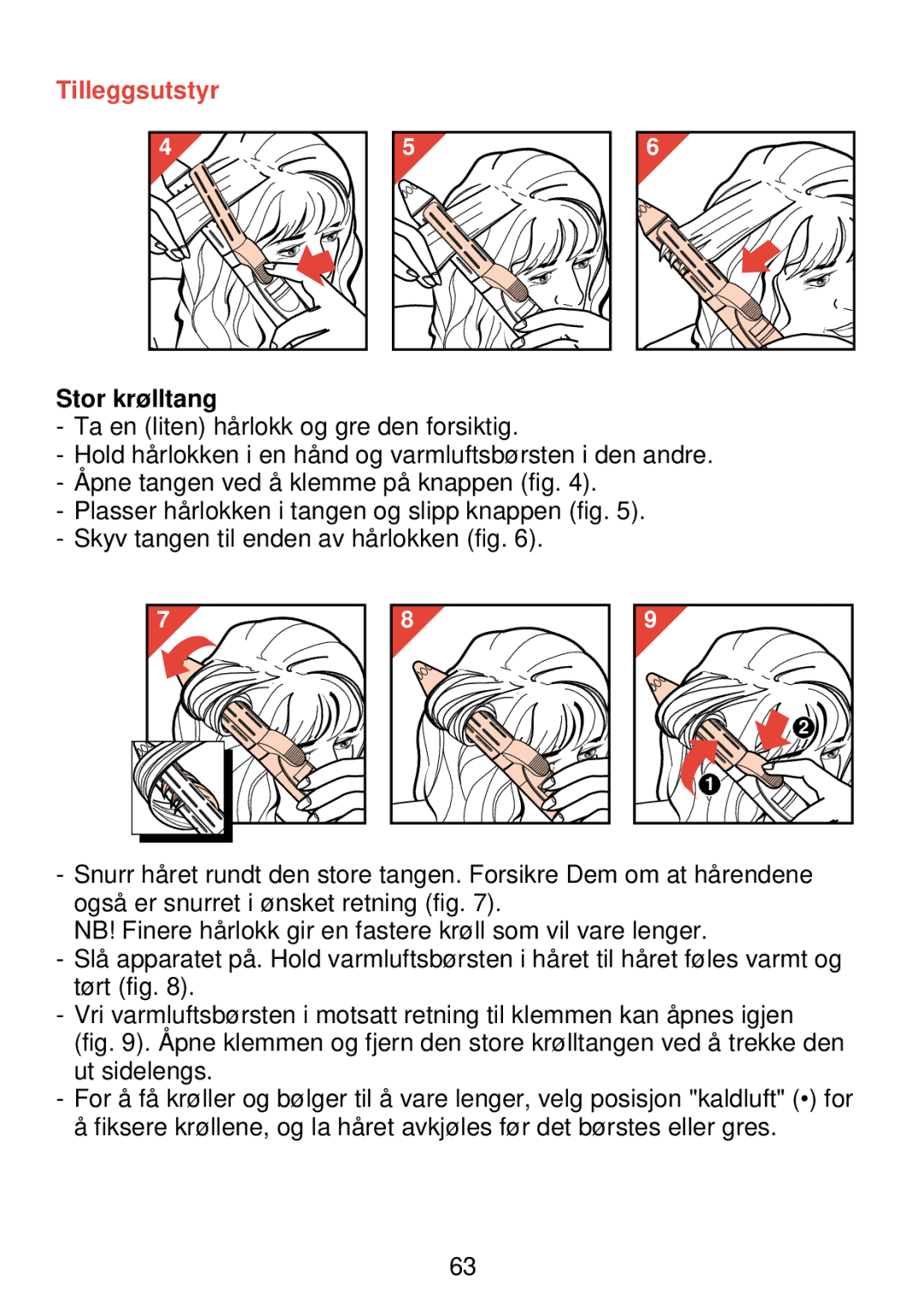 Philips HP 4489 manual Tilleggsutstyr, Stor krølltang 