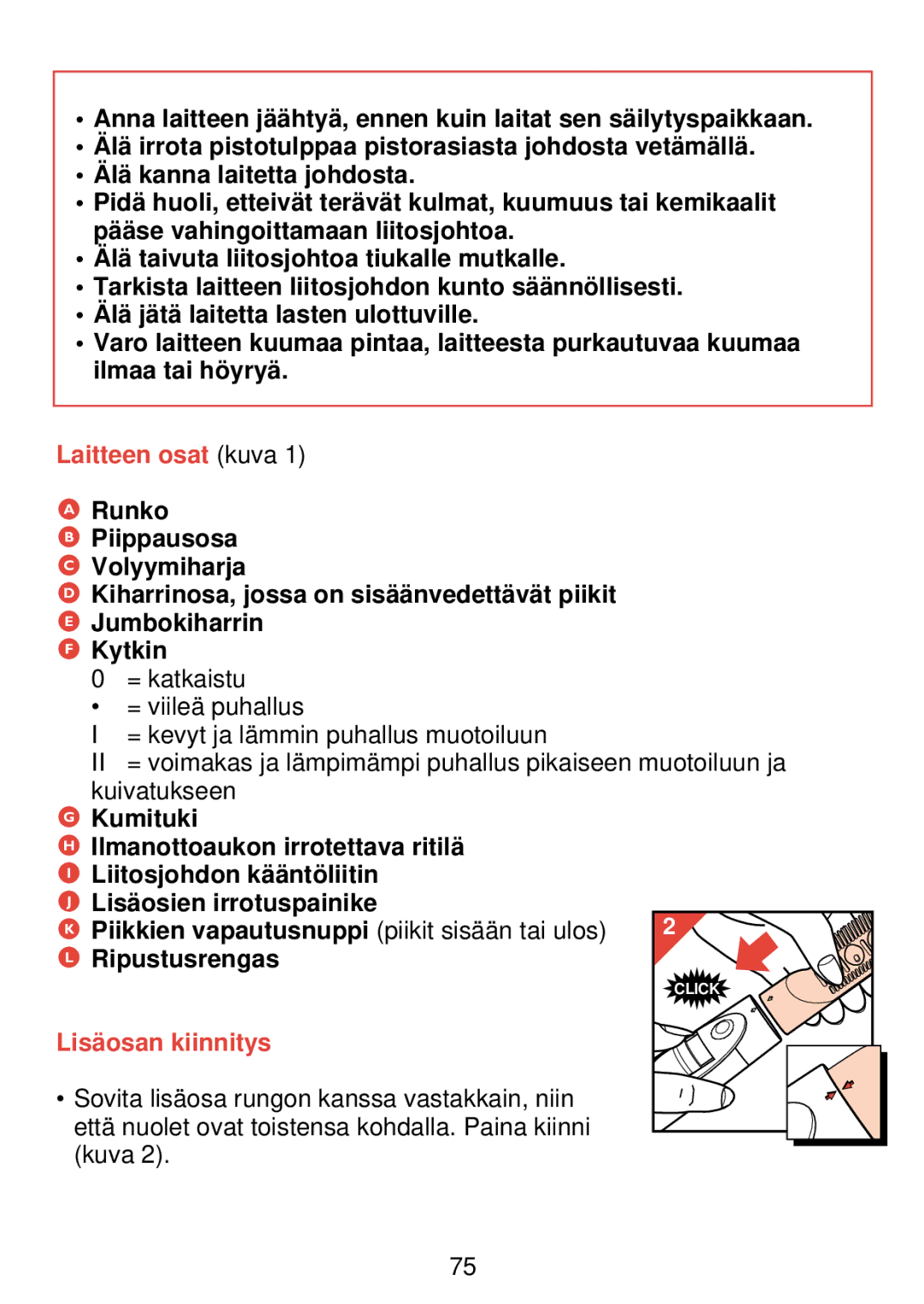 Philips HP 4489 manual Laitteen osat kuva, Ripustusrengas, Lisäosan kiinnitys 