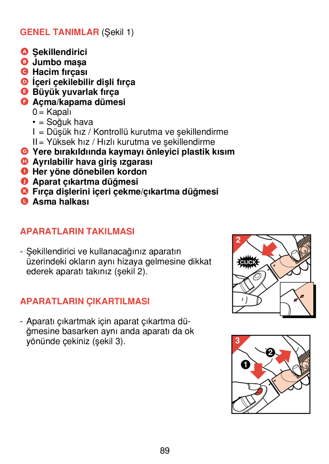 Philips HP 4489 manual Aparatlarin Takilmasi 