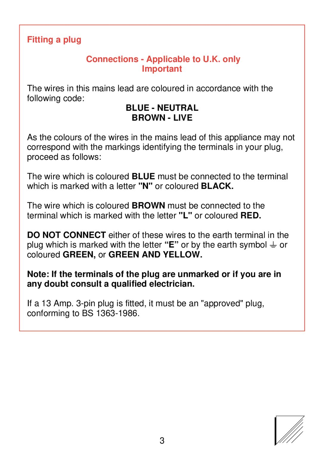 Philips HP 4496, HP 4494 manual Fitting a plug Connections Applicable to U.K. only, Blue Neutral Brown Live 