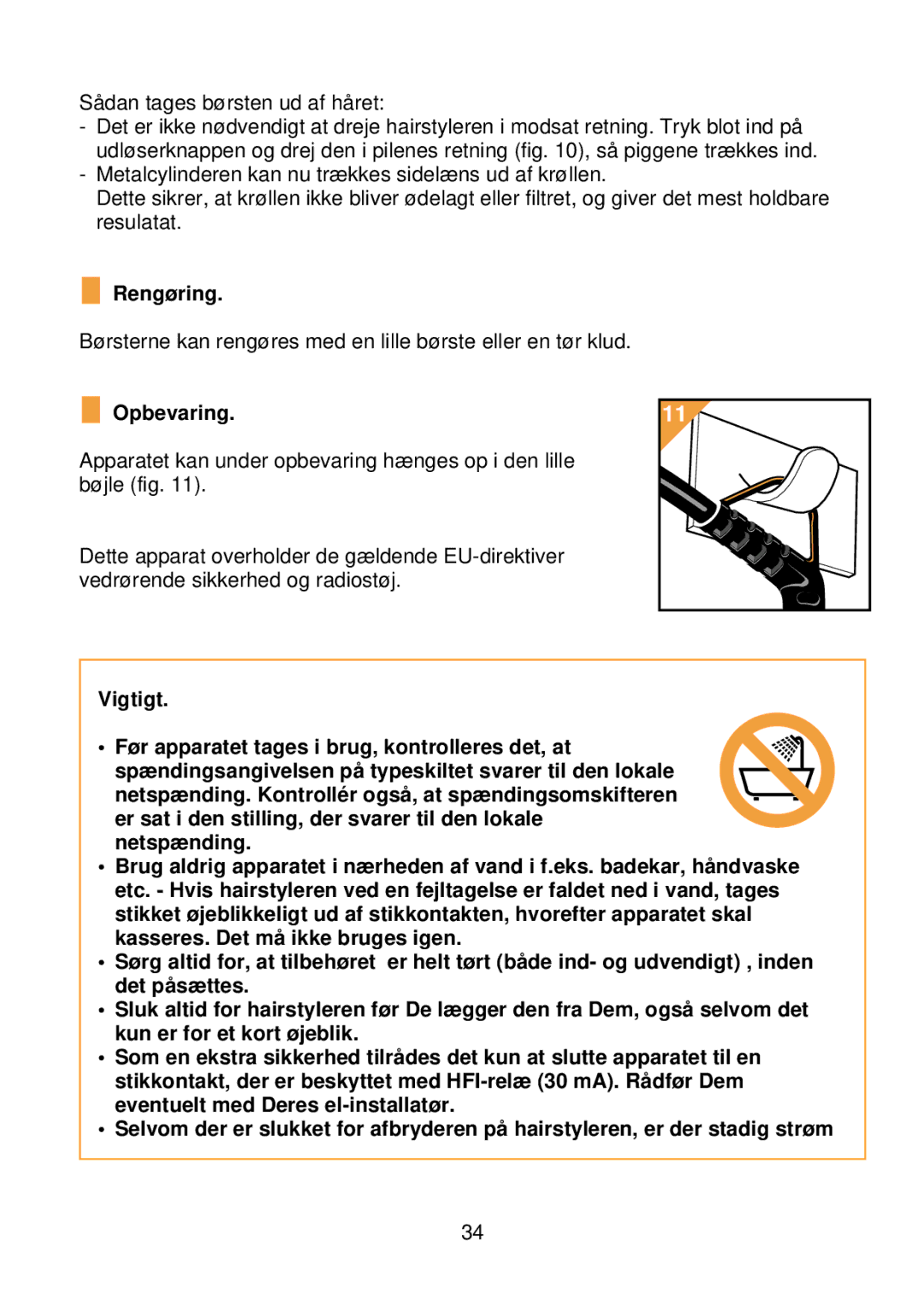 Philips HP 4621 manual Rengøring, Opbevaring 