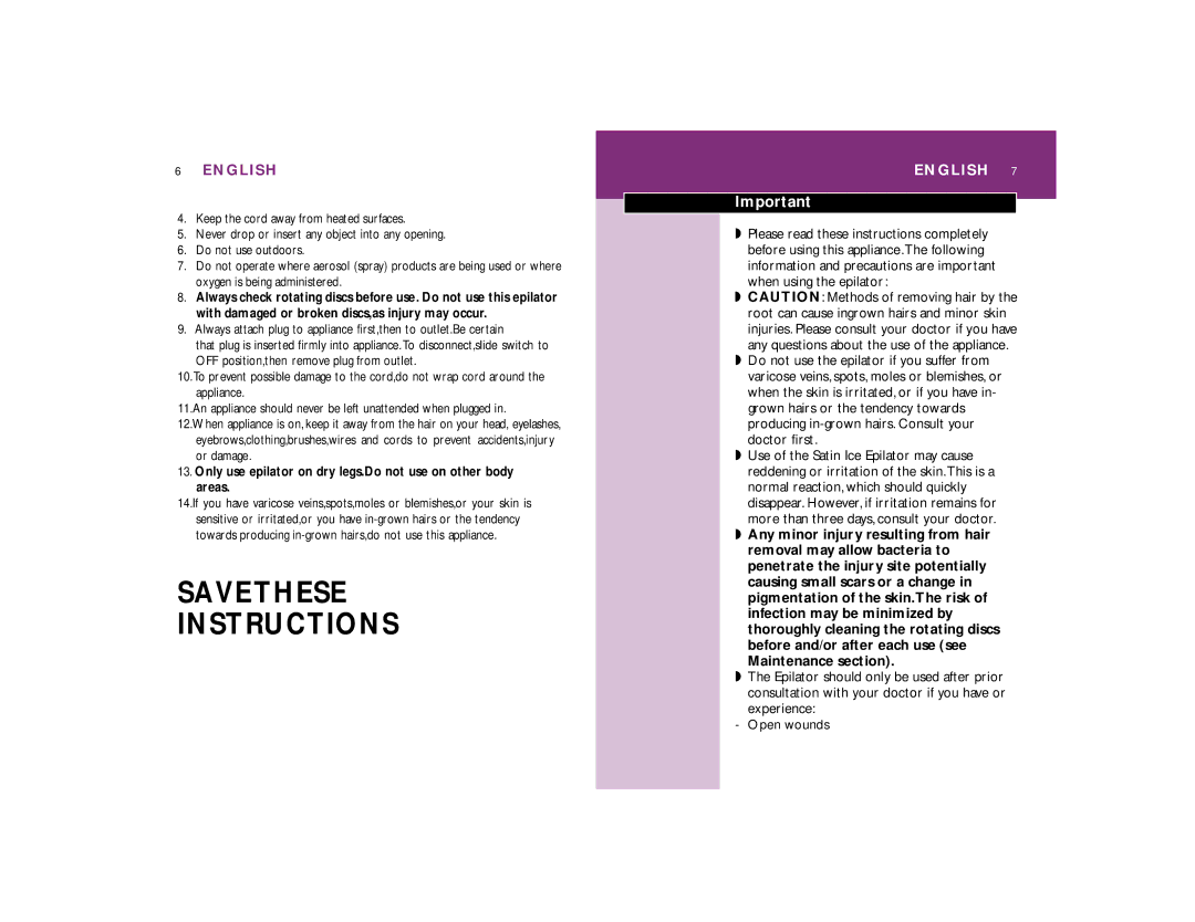 Philips HP 6433/PB manual Savethese Instructions, English 