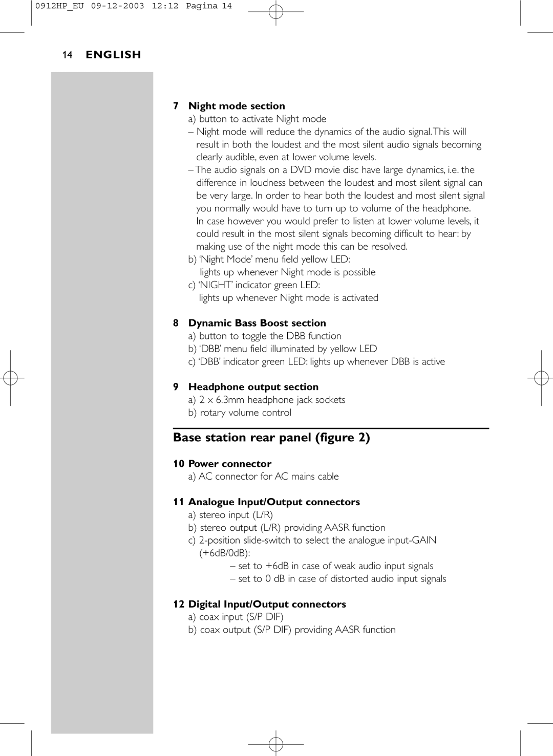 Philips HP1500 manual Base station rear panel figure 