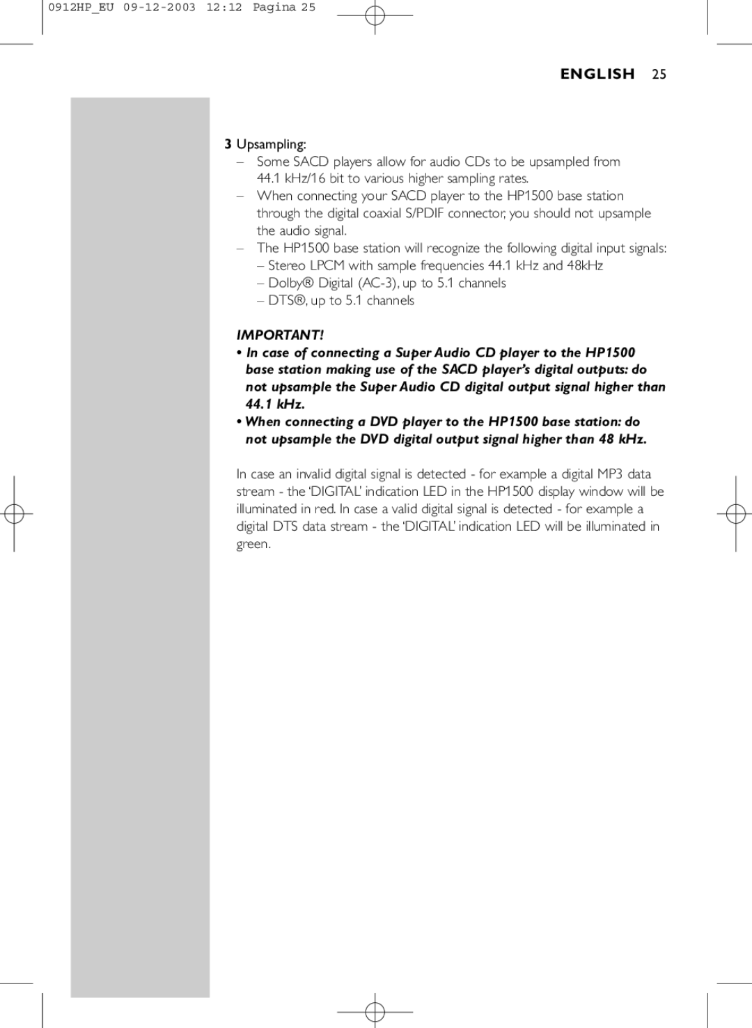 Philips HP1500 manual Upsampling 