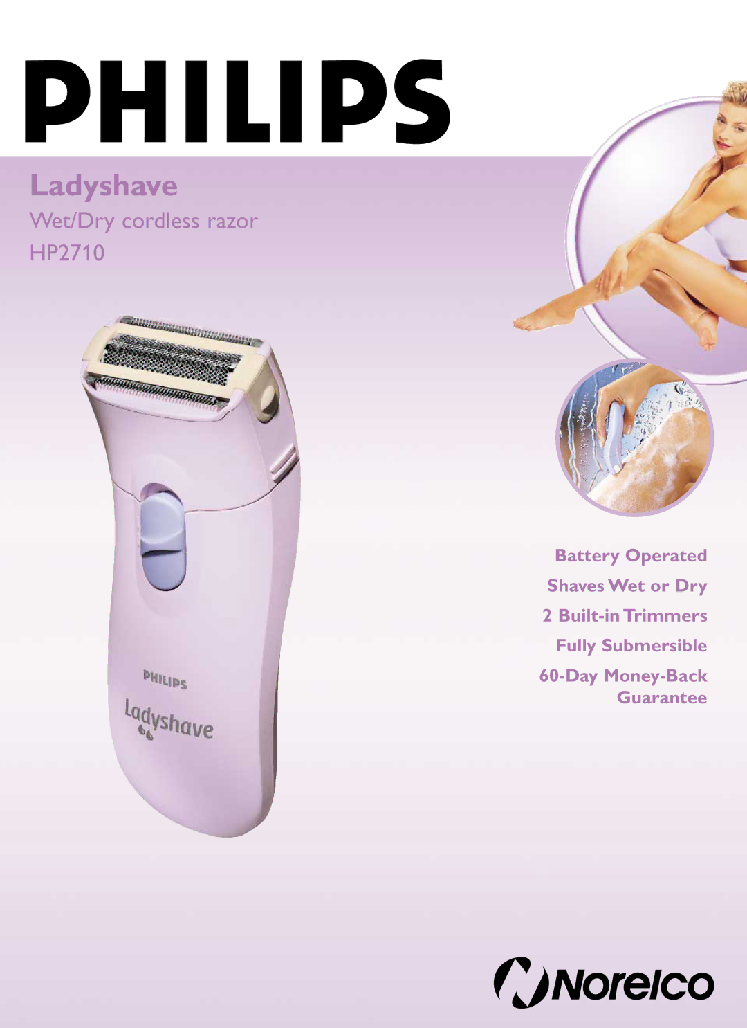 Philips manual Ladyshave, Wet/Dry cordless razor HP2710 