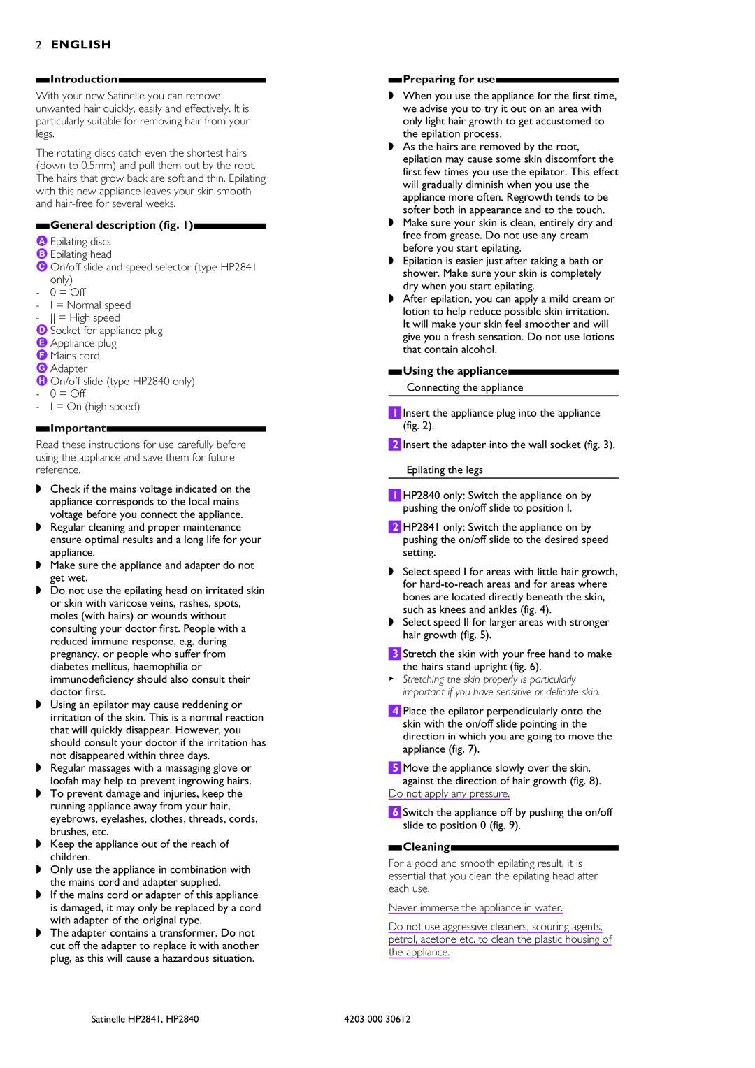 Philips HP2841, HP2840 manual English 