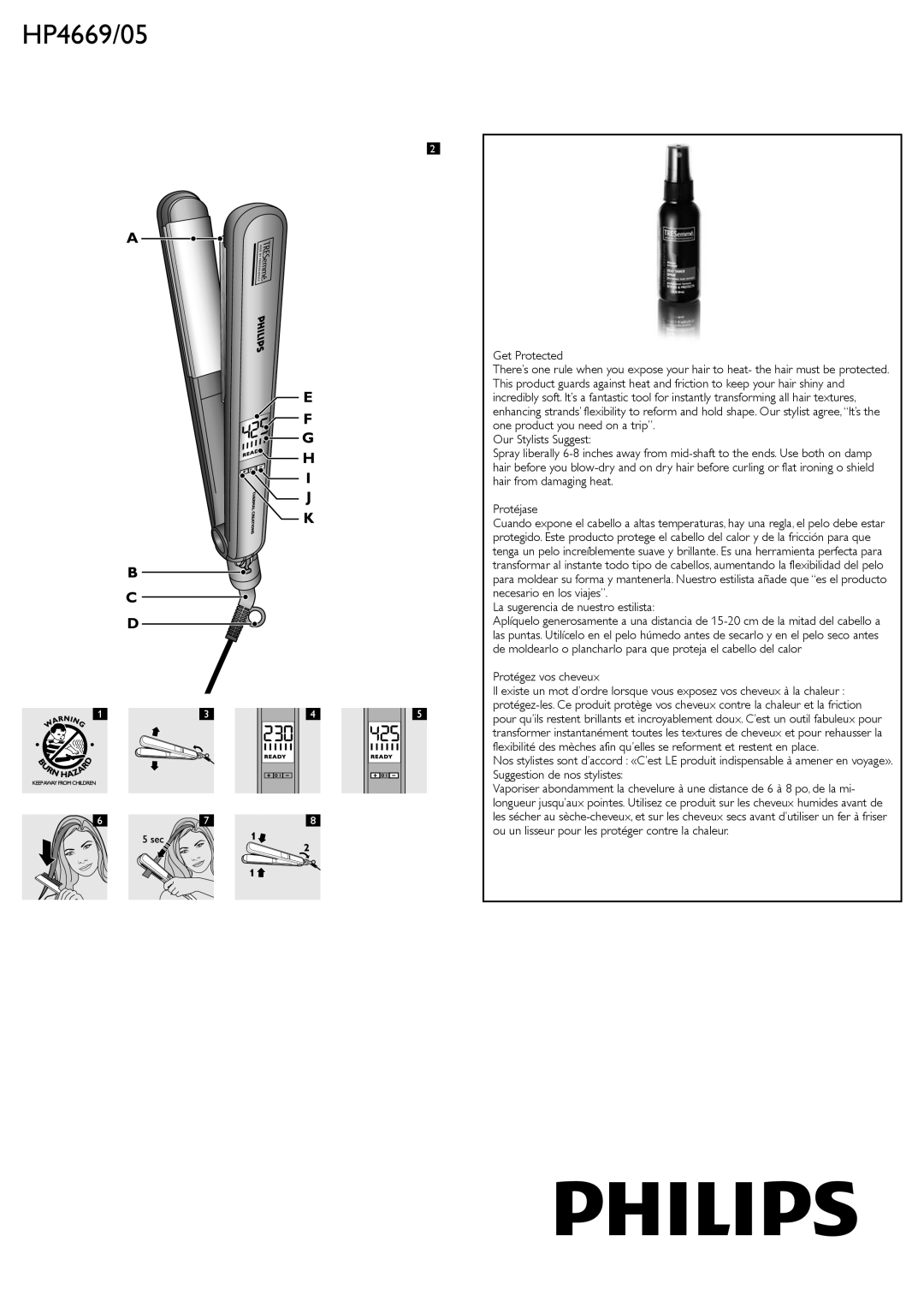 Philips HP4605 manual Get Protected, La sugerencia de nuestro estilista, Protégez vos cheveux 