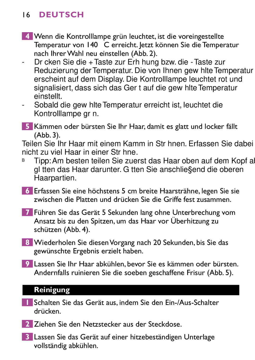 Philips HP4647 manual Reinigung 