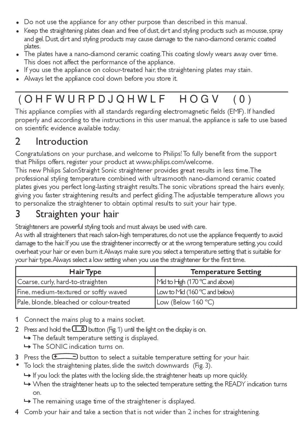 Philips HP4666/15, HP4666/20 user manual Electromagnetic fields EMF Introduction, Straighten your hair 