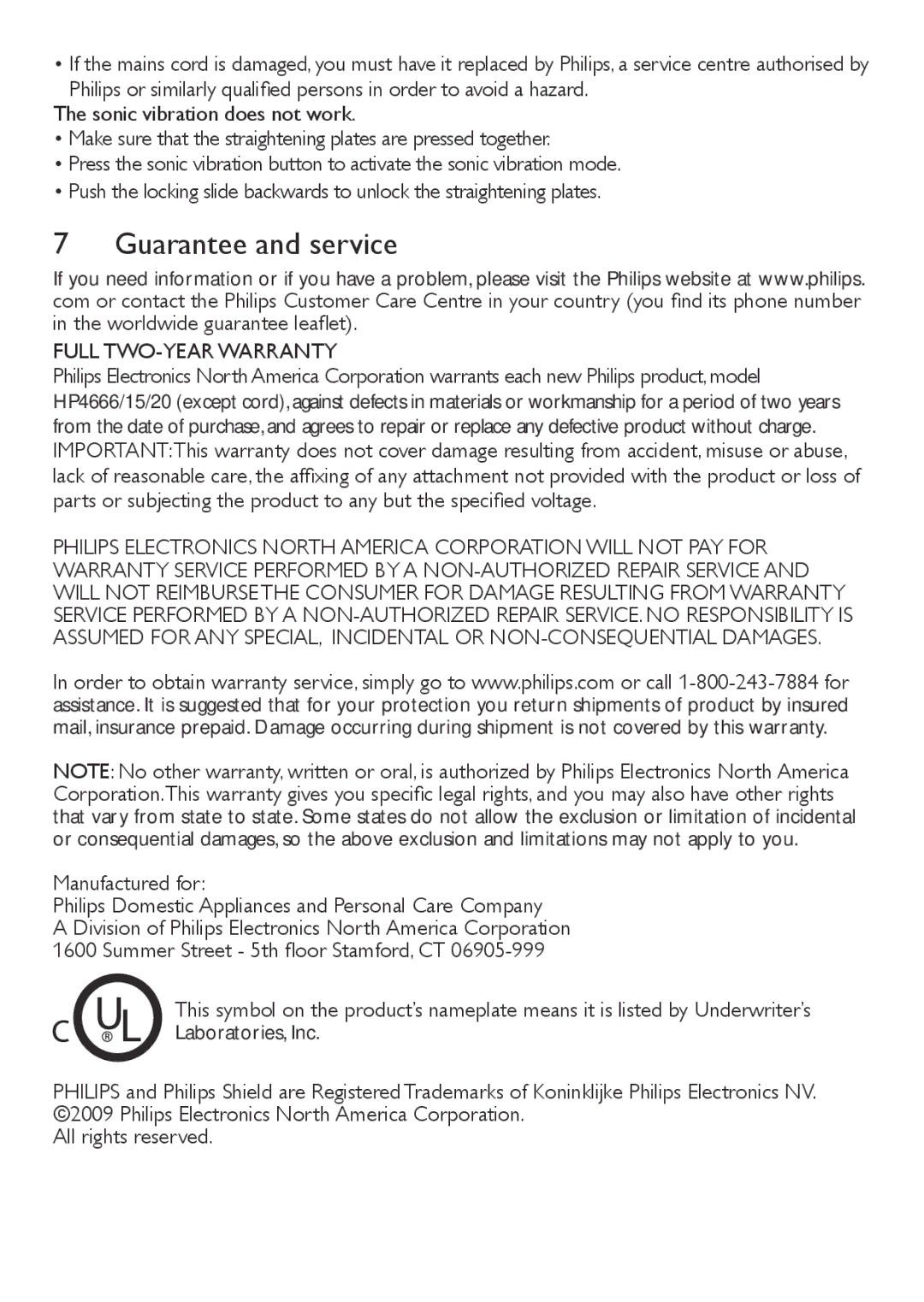 Philips HP4666/15, HP4666/20 user manual Guarantee and service, Full TWO-YEAR Warranty 