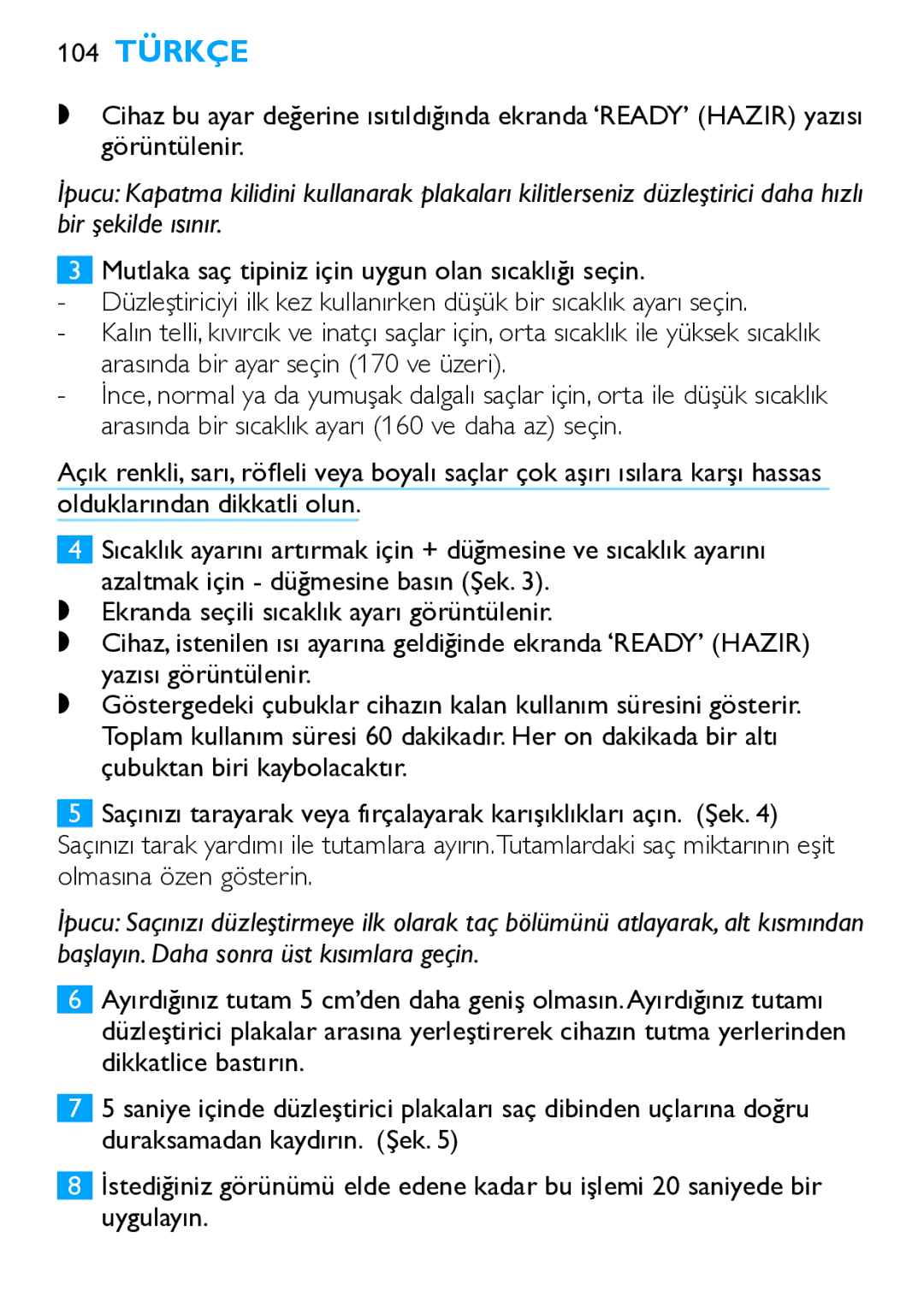 Philips HP4667 manual 104 Türkçe 