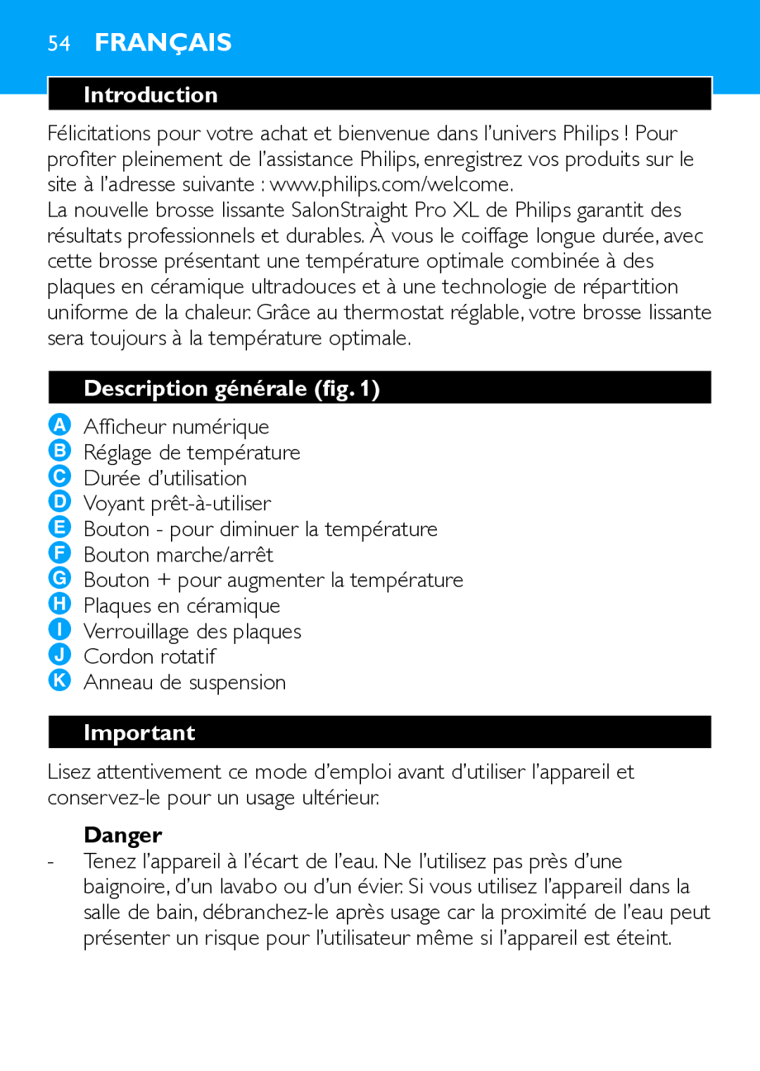 Philips HP4667 manual Français, Description générale fig 