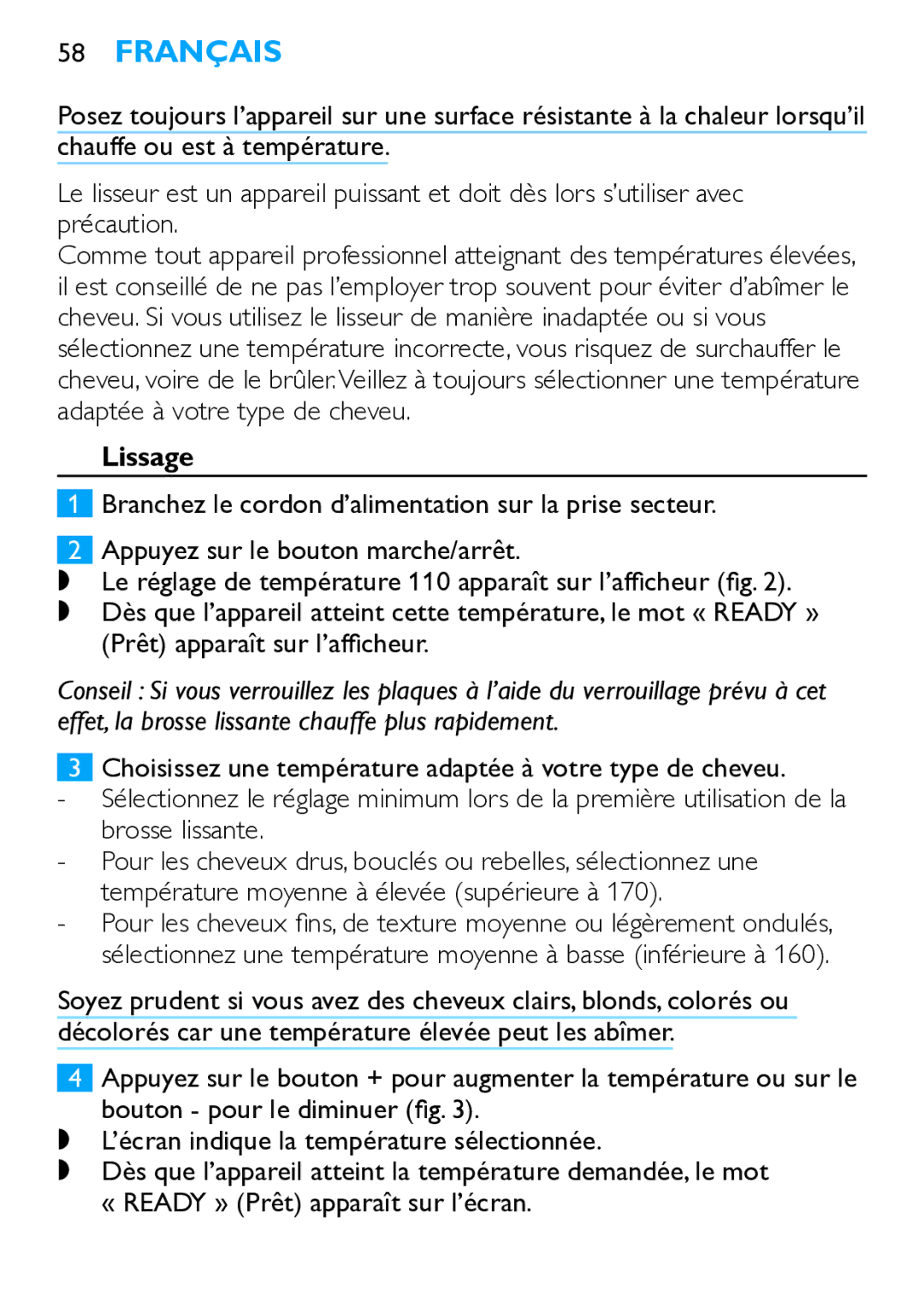 Philips HP4667 manual Lissage 