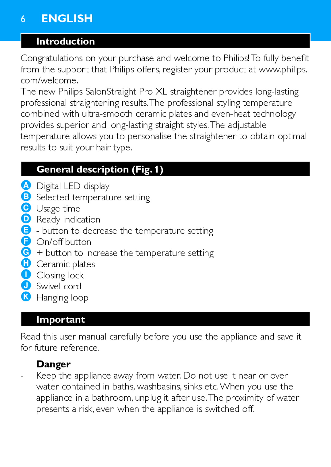 Philips HP4667 manual English, Introduction, General description Fig 