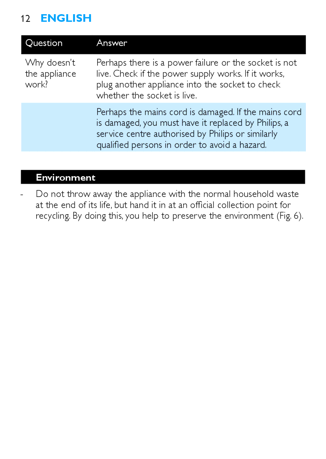 Philips HP4667/00 manual Environment 