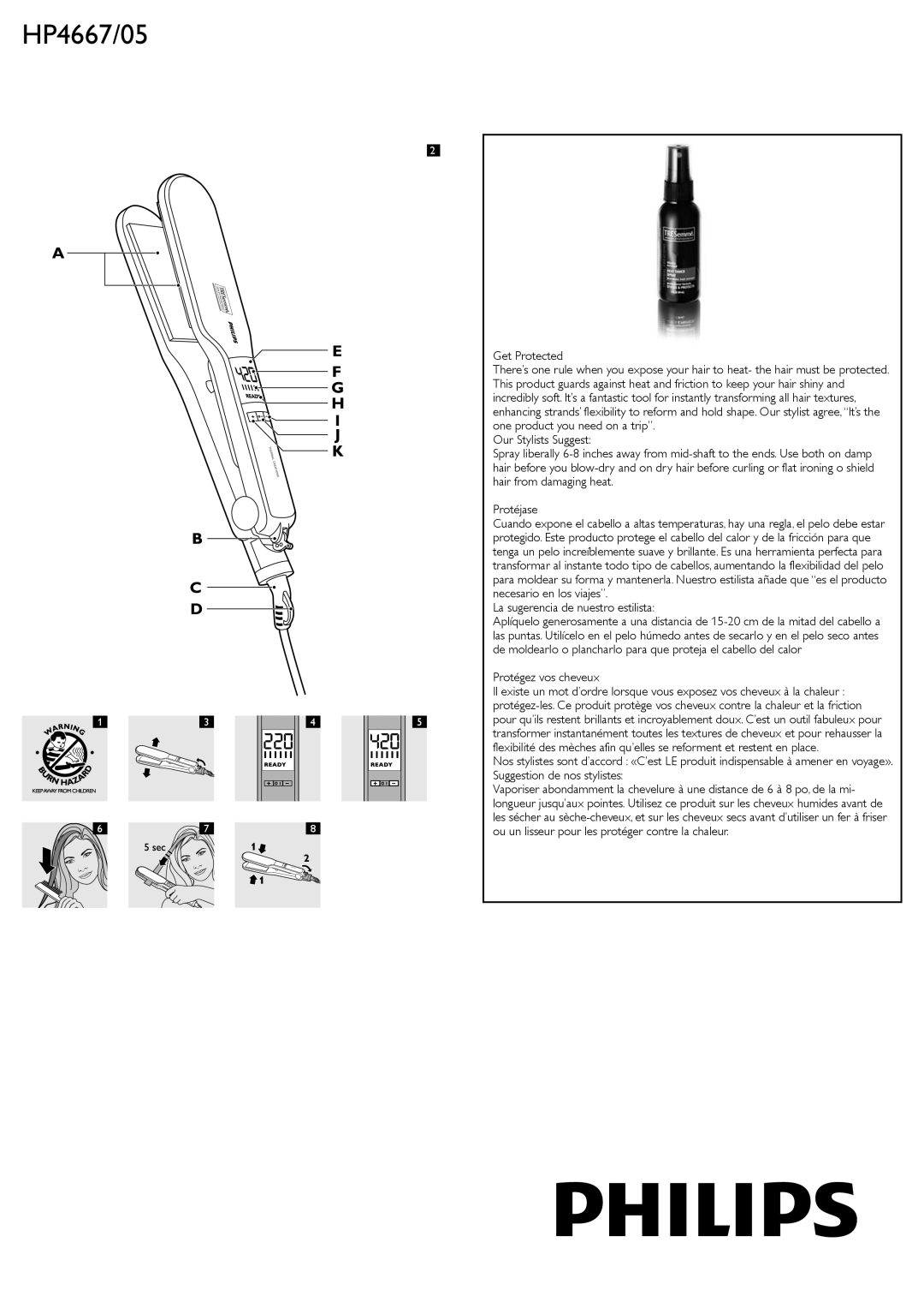 Philips HP4667/05 manual Get Protected, La sugerencia de nuestro estilista, Protégez vos cheveux 