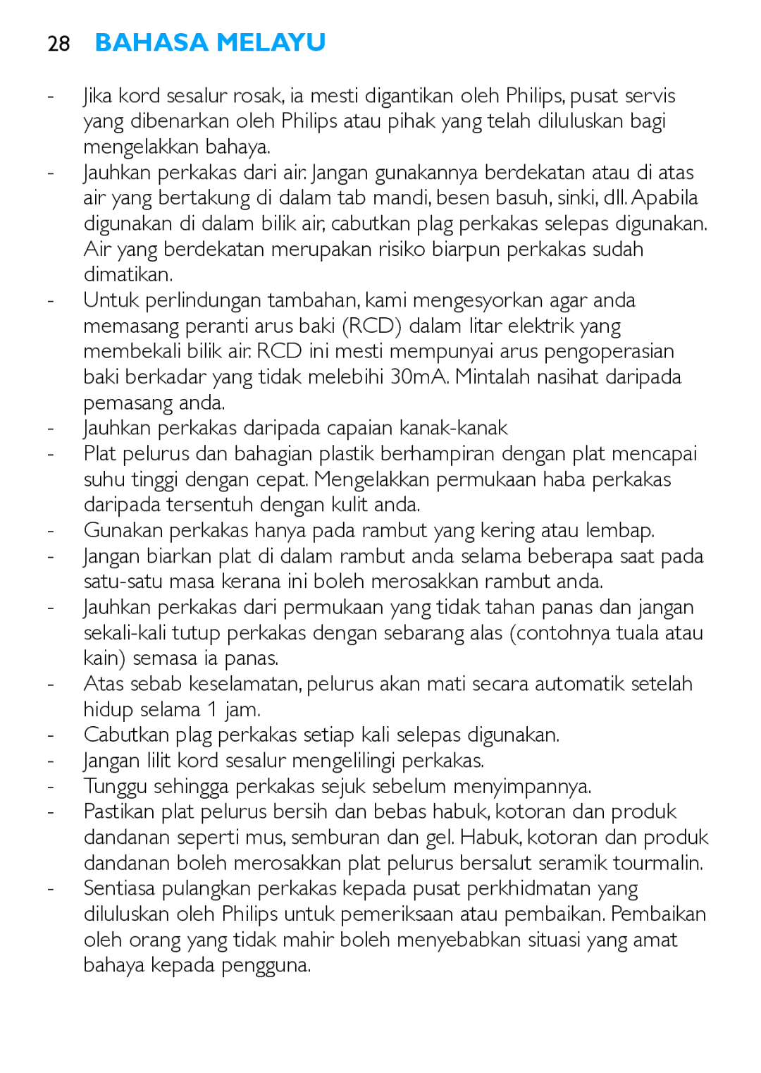 Philips HP4669 manual Bahasa Melayu, Jauhkan perkakas daripada capaian kanak-kanak 