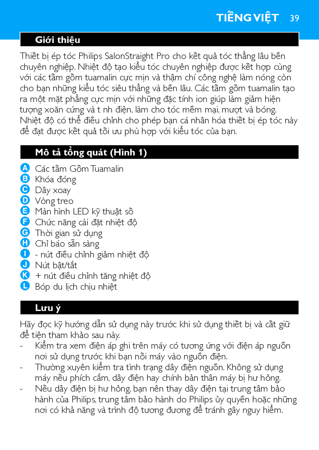 Philips HP4669 manual Giới thiệu, Mô tả tổng quát Hình, Lưu ý 