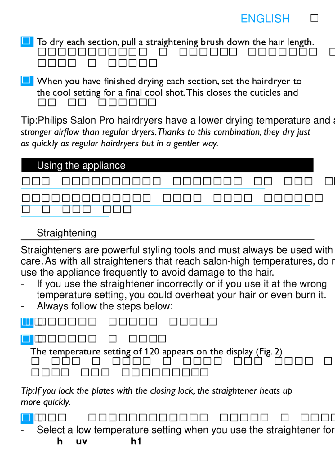 Philips HP4669 manual English , Using the appliance, Straightening 