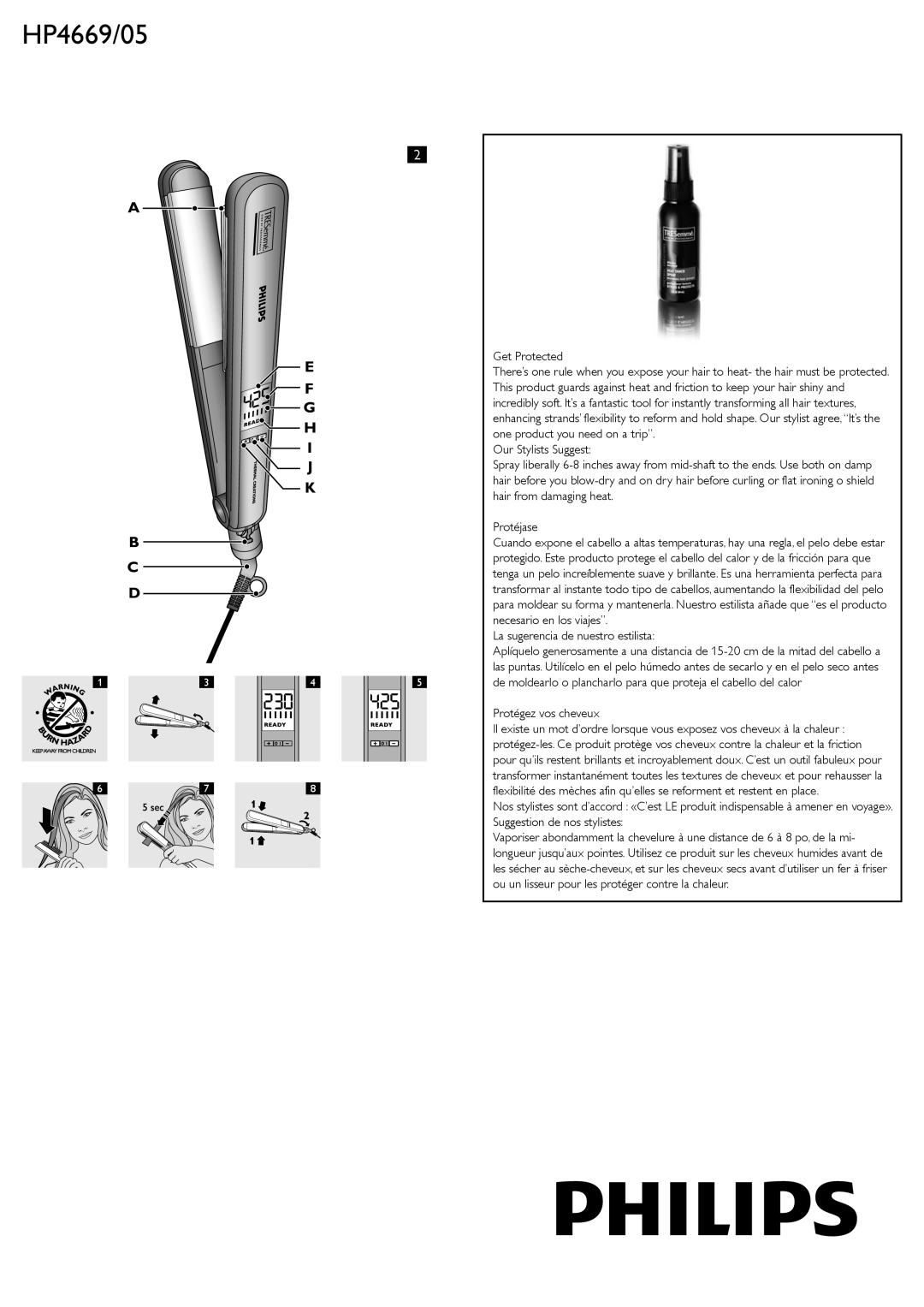 Philips HP4669/05 manual Get Protected, La sugerencia de nuestro estilista, Protégez vos cheveux 