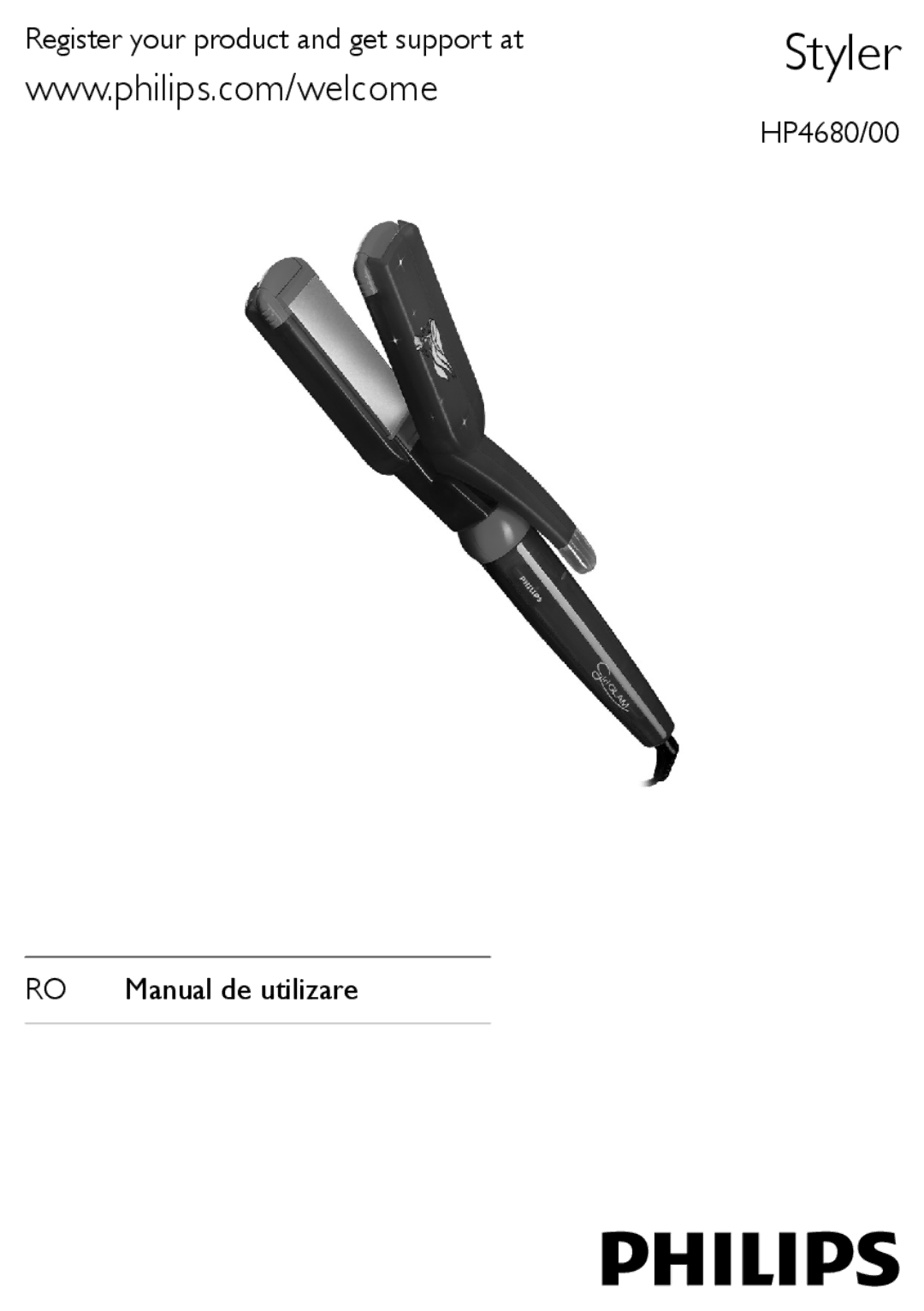 Philips manual Styler, Register your product and get support at, HP4680/00 RO Manual de utilizare 