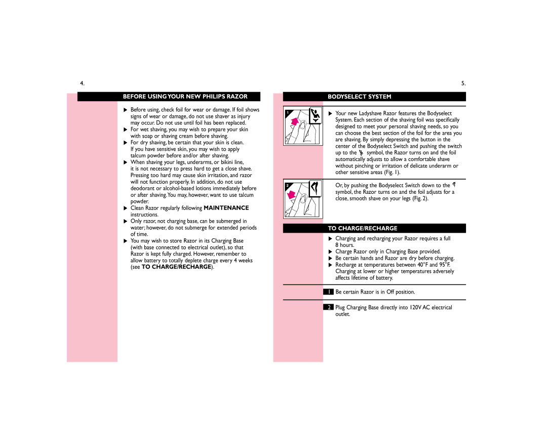Philips HP6326PB manual Before Using Your NEW Philips Razor, Bodyselect System, To CHARGE/RECHARGE 