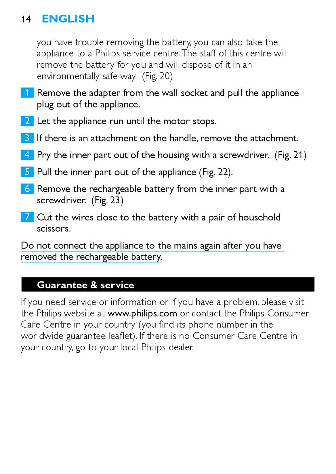 Philips HP6371, HP6373 manual Guarantee & service 