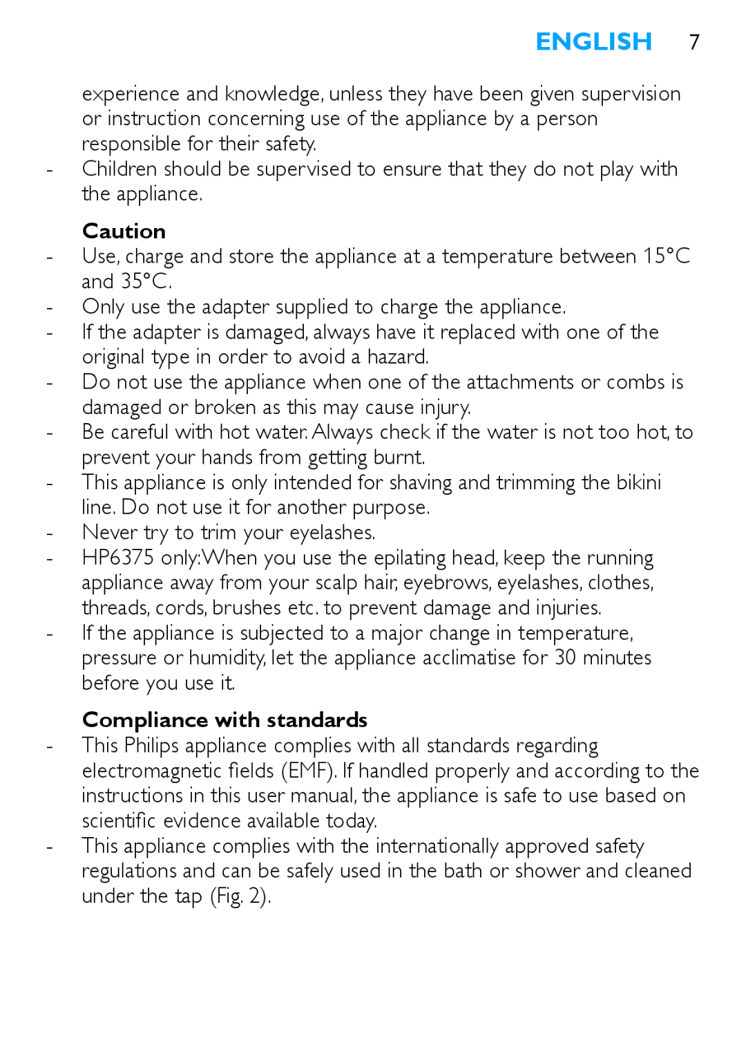 Philips HP6373, HP6371 manual English, Compliance with standards 