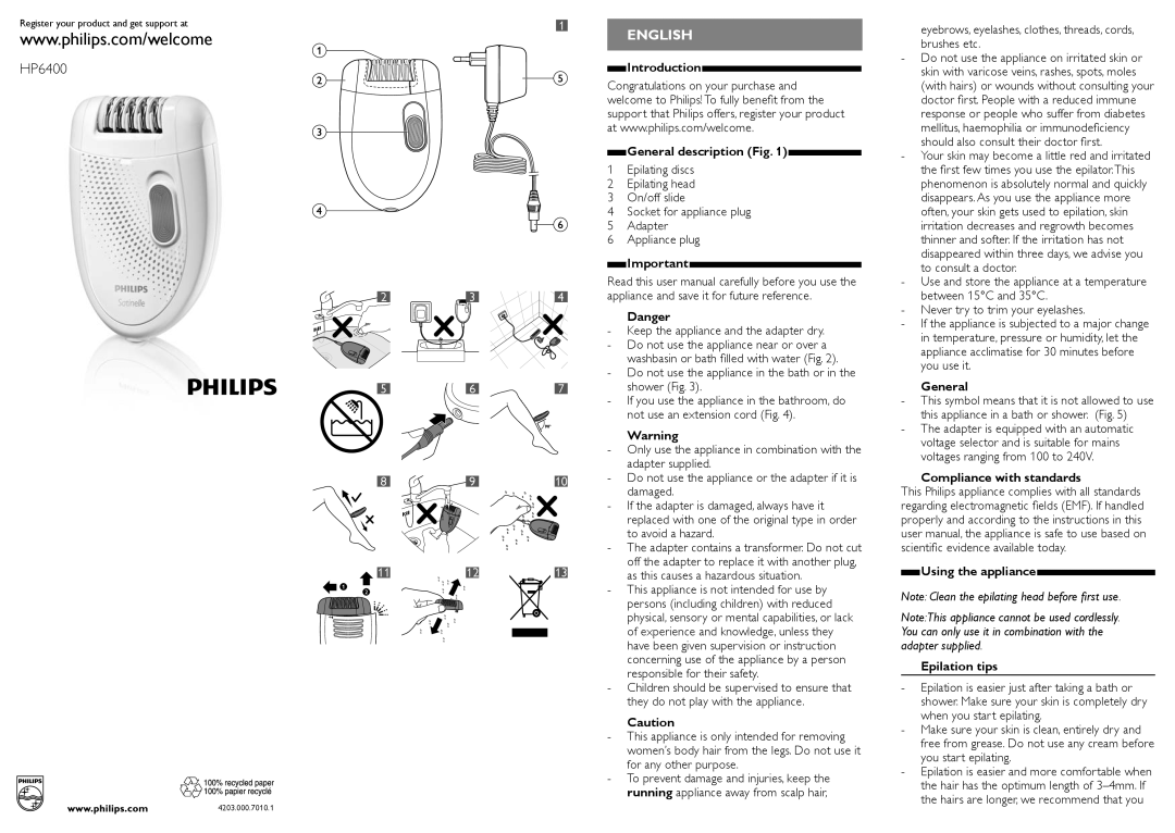 Philips HP6400 user manual Introduction General description 