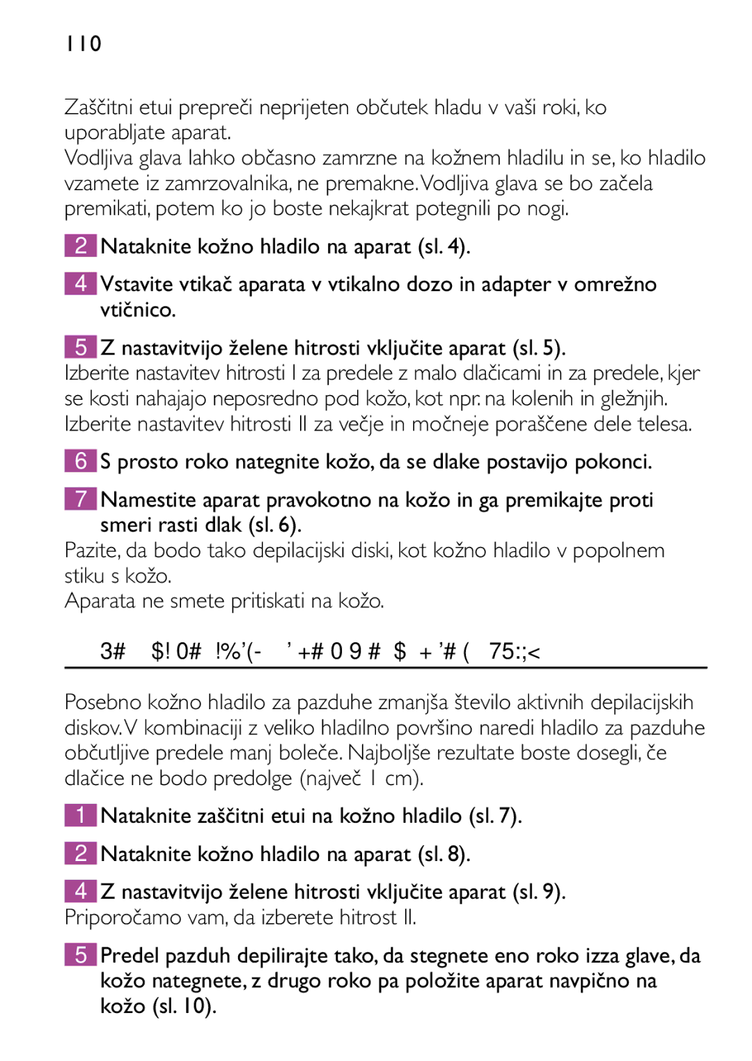 Philips HP6473 manual Depiliranje pazduh in dimelj le pri modelu HP6479 