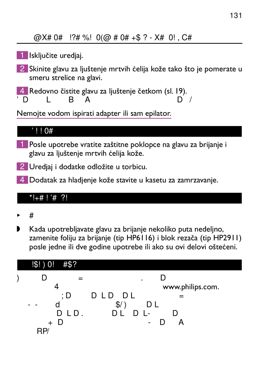 Philips HP6473 manual Čišćenje glave za ljuštenje mrtvih ćelija kože, Odlaganje, Zamena delova, Samo HP6479 i HP6475 