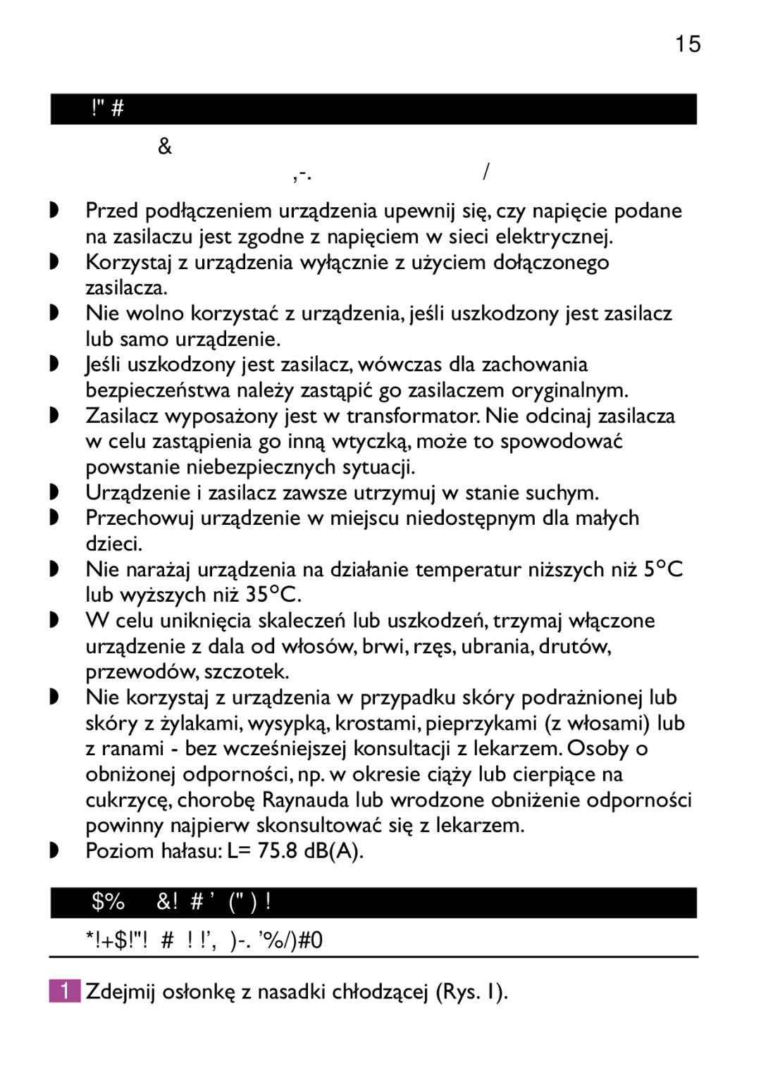 Philips HP6473 manual Polski, Ważne, Przygotowanie do użycia, Zamrażanie nasadki chłodzącej 