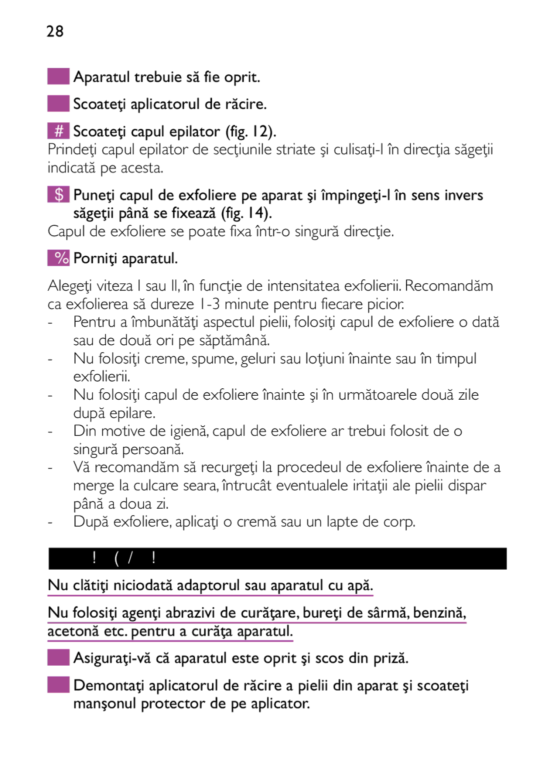 Philips HP6473 manual 28 Română, Curăţare şi întreţinere 